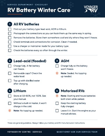 Voyager RV Battery Winter Care Checklist PDF