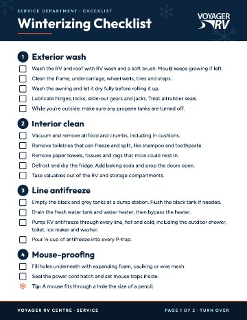 Voyager RV Winterizing Checklist PDF