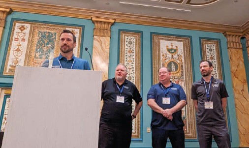 Jason Friesen accepting the RVDA of Canada Dealer of the Year Award in November 2023 in Las Vegas. (left to right: Friesen, Jason Smith (Digital Sales Manager), Ward Fraser (GM), Logan Walker (Service Manager).