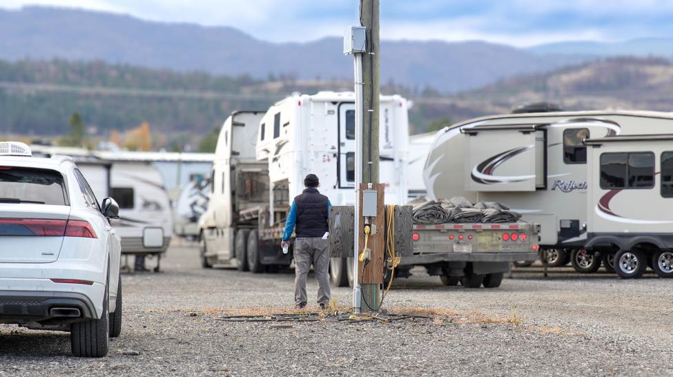 Giuseppe looking at his Northern Lite camper before seeing it again in Rotterdam.&nbsp;&nbsp;