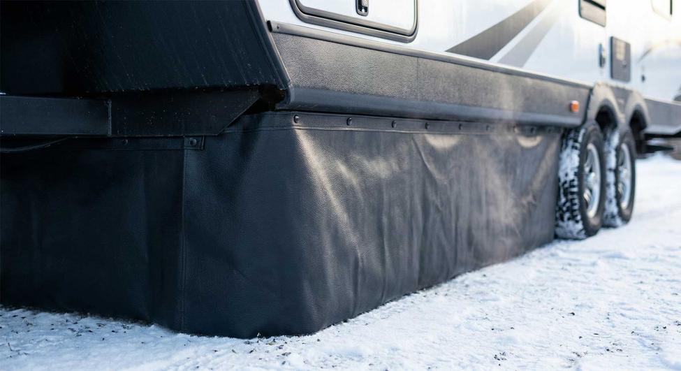 A quality RV skirt is critical for RVing in the winter.