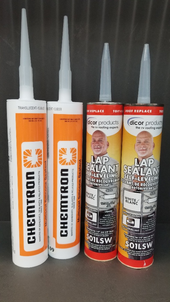 2 tubes Dicor Self Level Roof Sealant with 2 tubes Chemtron Silicone 