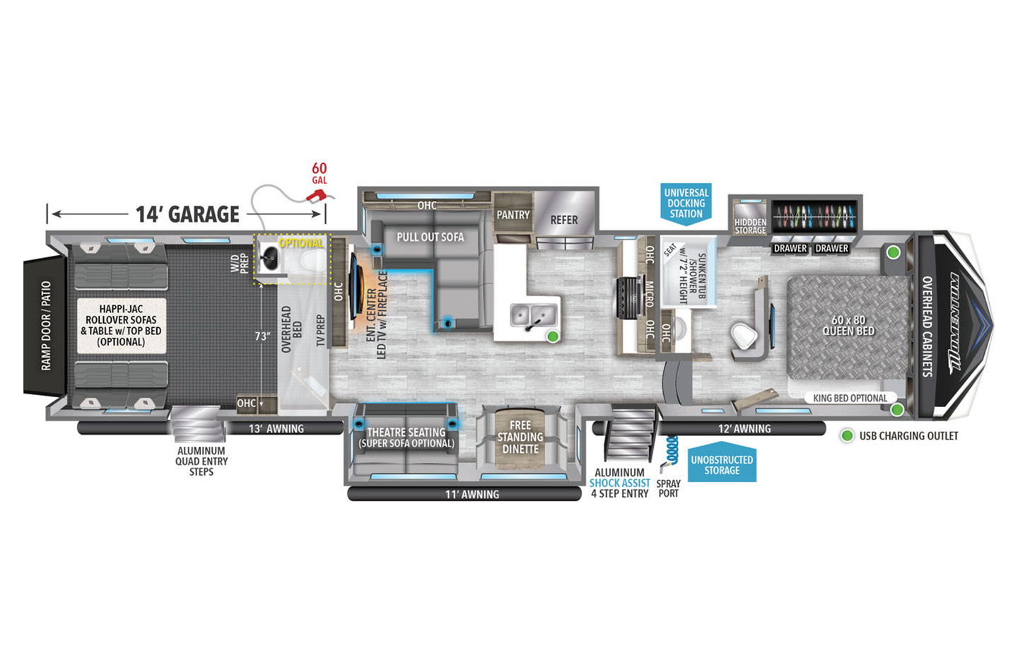 2024 Grand Design Momentum M-Class 395MS Floorplan