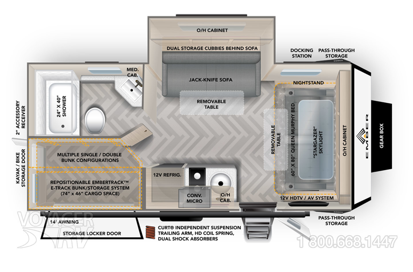 2024 Ember Overland Tandem 221MSL Floorplan