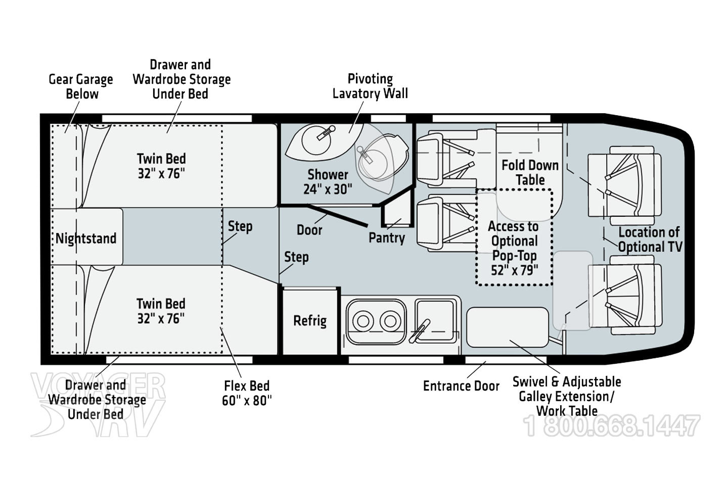 2023 Winnebago EKKO 22A AWD POP-TOP Floorplan