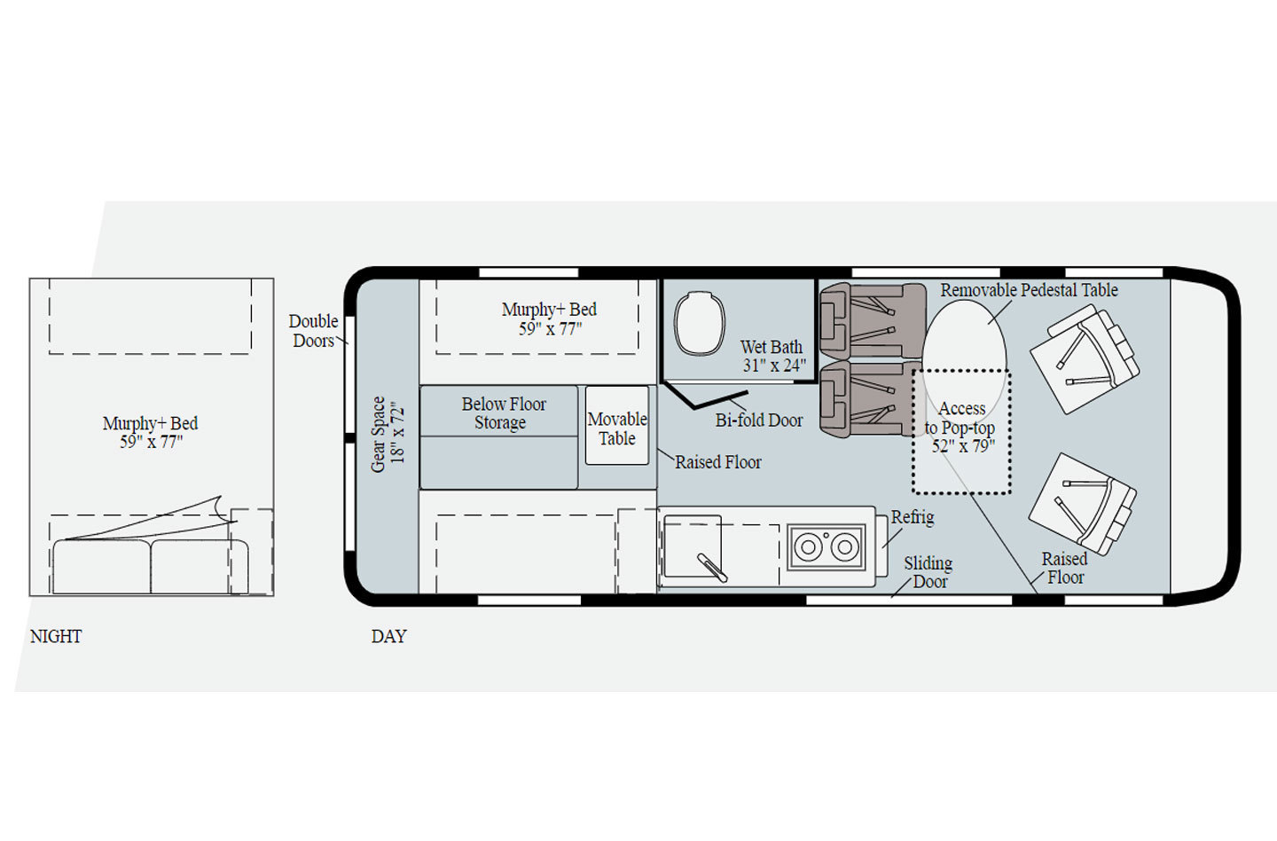 2023 Winnebago Solis 59PX Pop-Top Floorplan