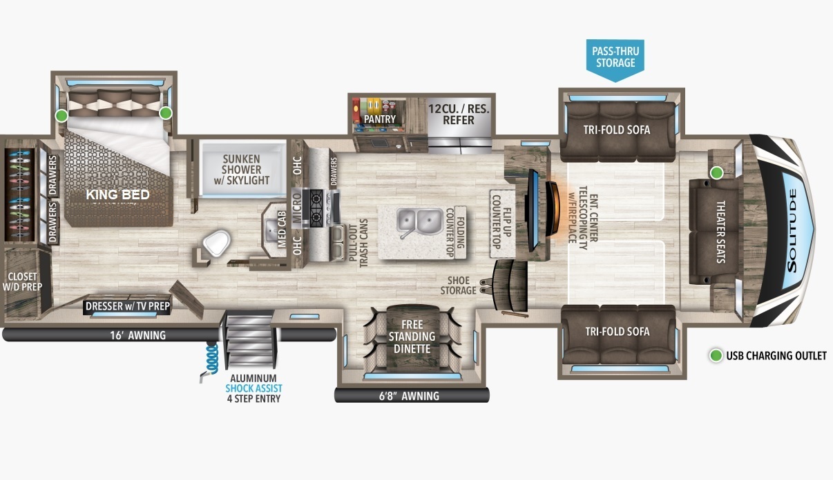 2023 Grand Design Solitude S-Class 3460FL Floorplan