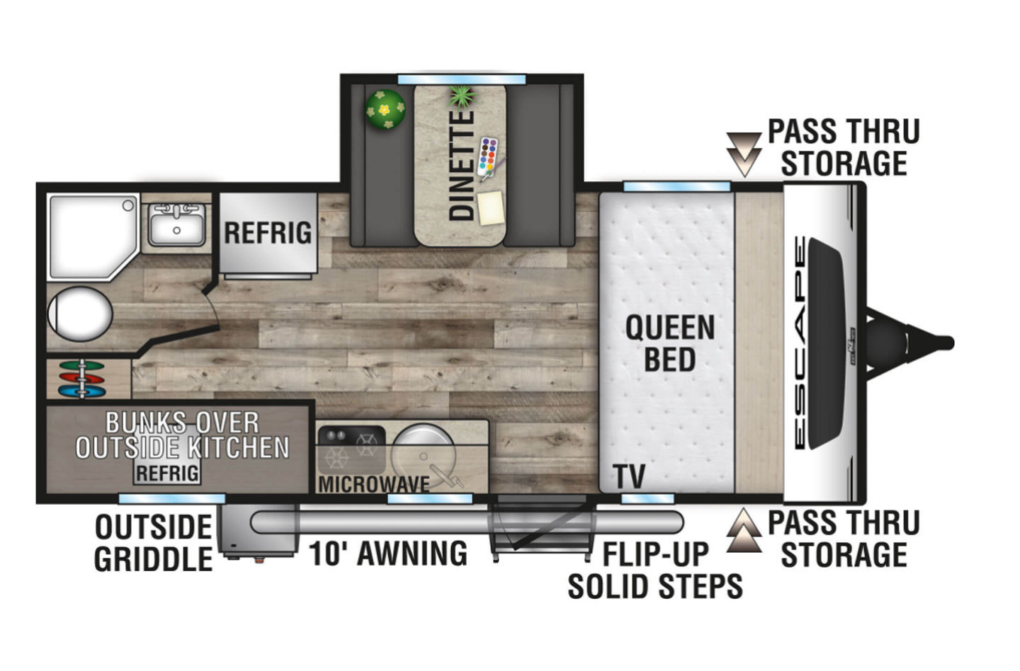 2023 KZ Escape E191BHK OFF GRID Floorplan